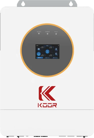 KOOR 12K off-grid inverter, white wall-mount unit with round touch display and KOOR logo