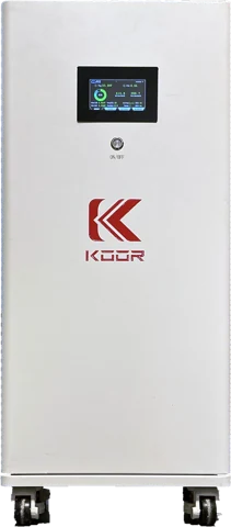 KOOR 16K Pro lithium battery cabinet, white floor-standing unit on casters with KOOR logo