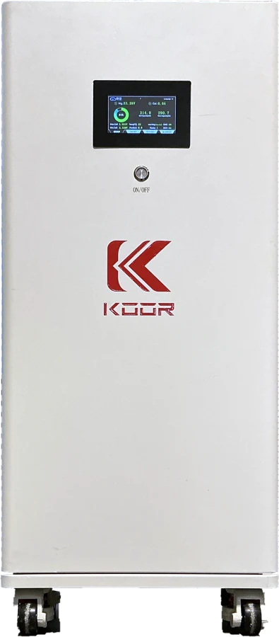 KOOR 16K Pro lithium battery cabinet, white floor-standing unit on casters with KOOR logo