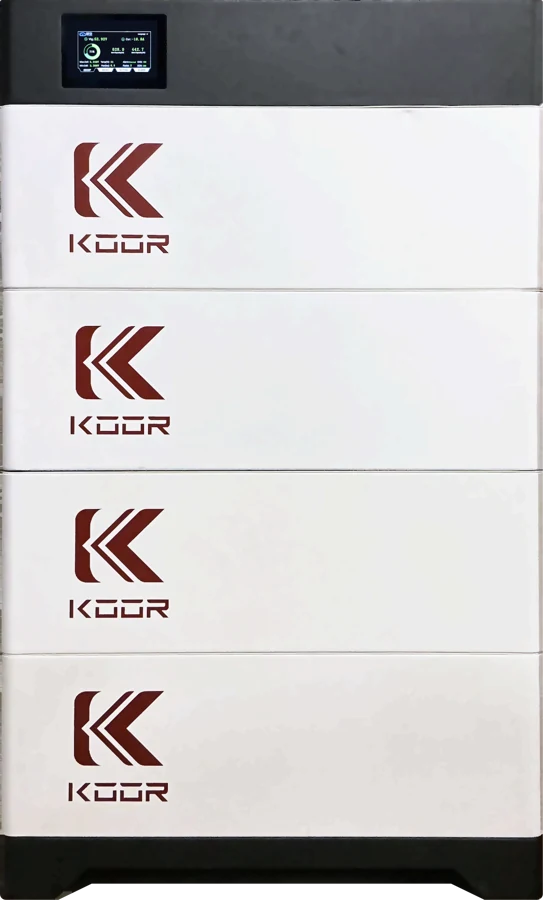 KOOR Active Stack stackable lithium battery tower with black lid and base and white battery sections